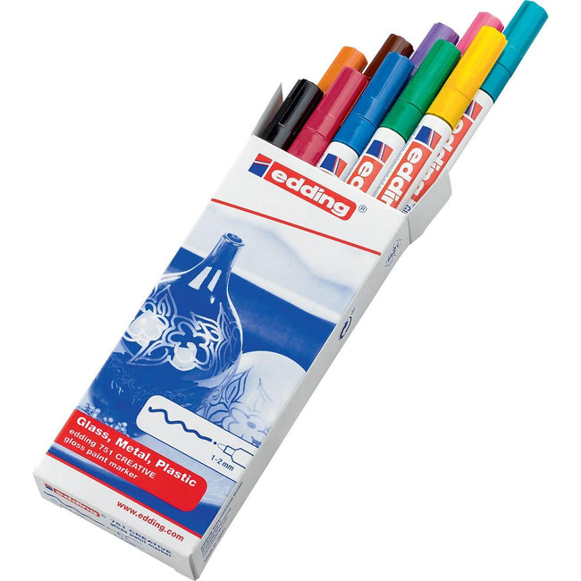 Edding - marqueur peinture brillante 751, lot de 10 pièces couleurs assorties