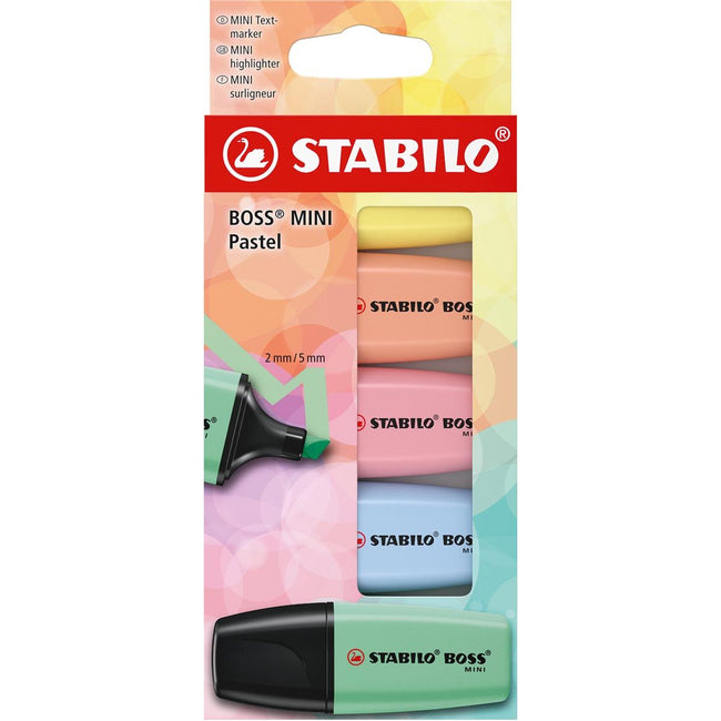 STABILO - Surligneur pastel BOSS MINI, couleurs assorties, blister de 5 pièces