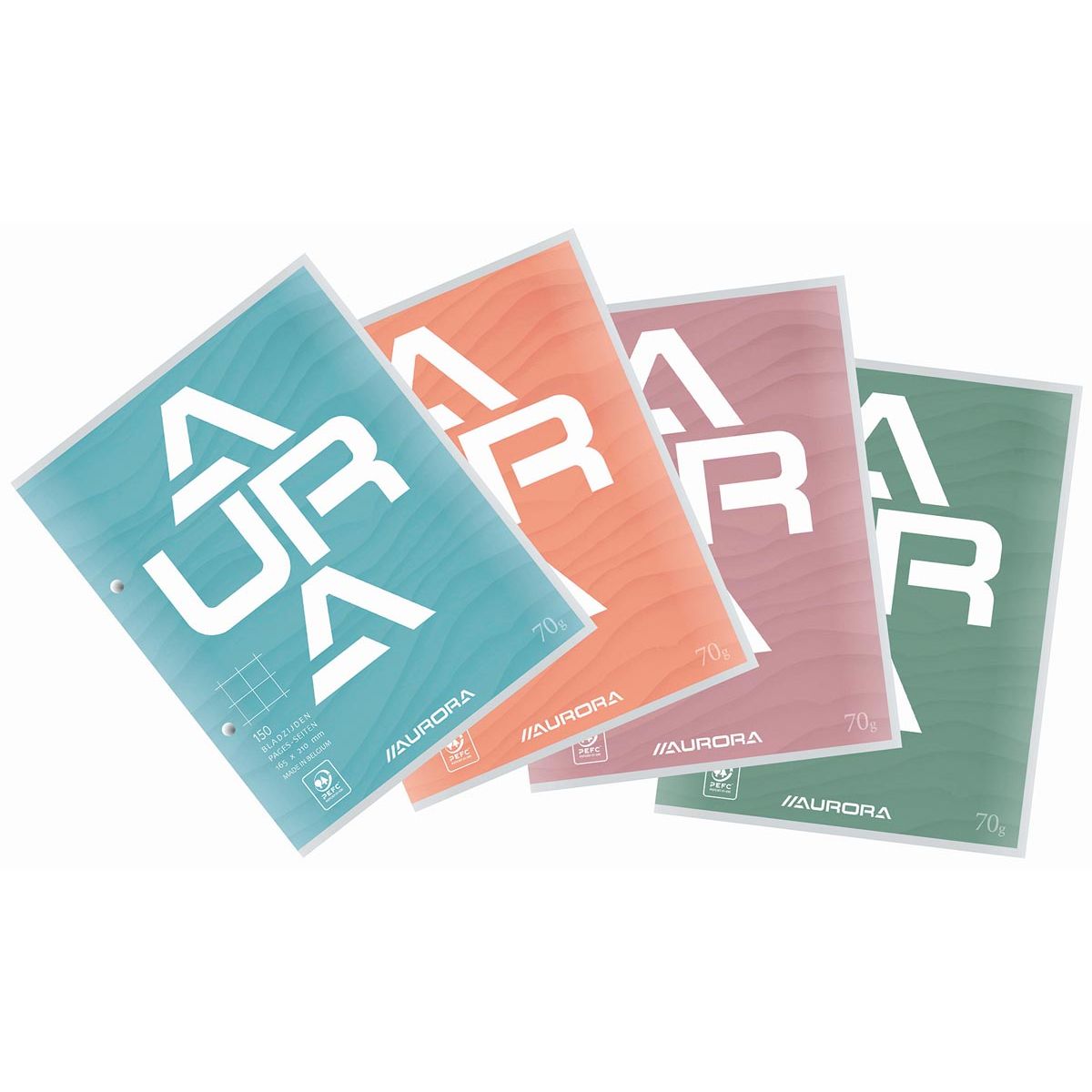 Aurora -  cursusblok, ft 16,5 x 21 cm, 75 vel, 2-gaatsperforatie, geruit 10 mm
