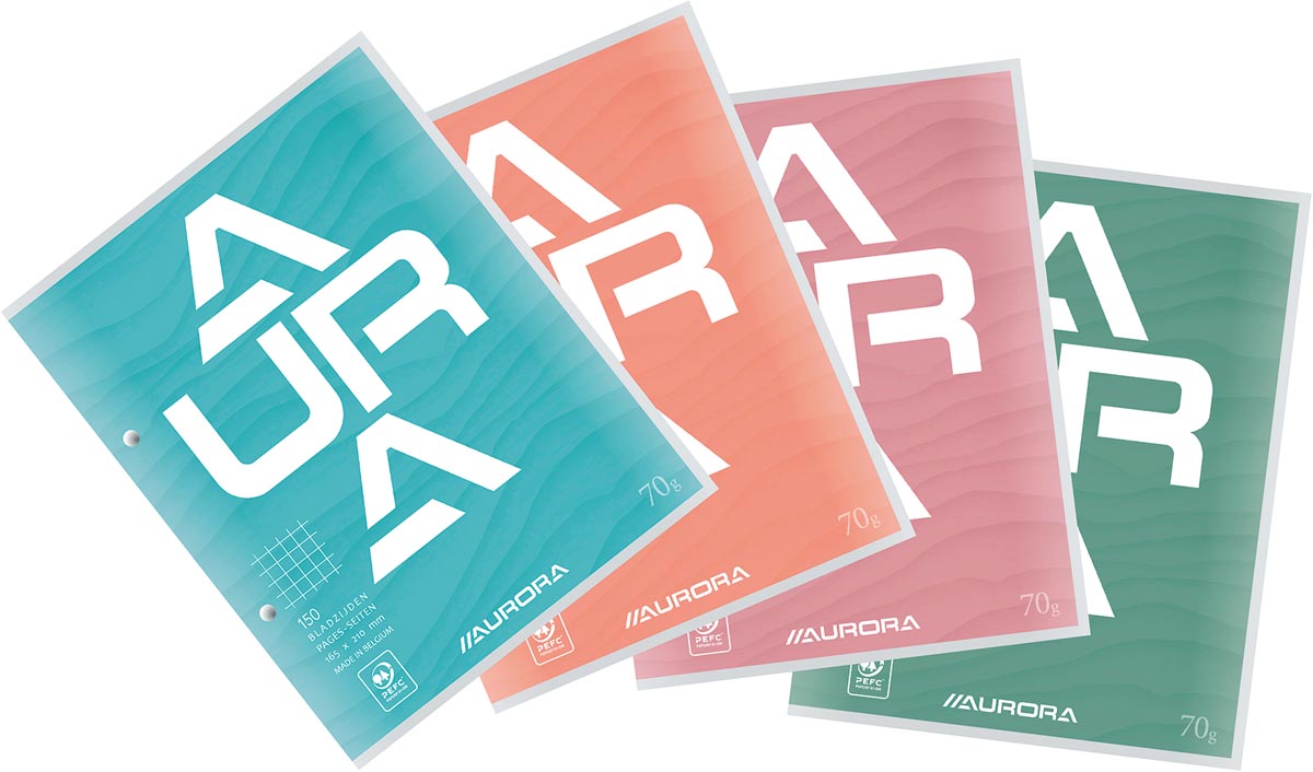Aurora - bloc de cours, ft 16,5 x 21 cm, 75 feuilles, perforation 2 trous, carré 5 mm