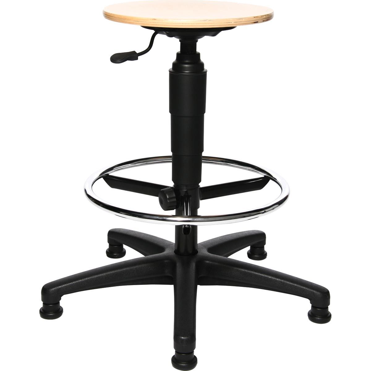 Topstar - Tabouret Top Tec 60, avec repose-pieds chromé, avec capuchons de réglage, bois