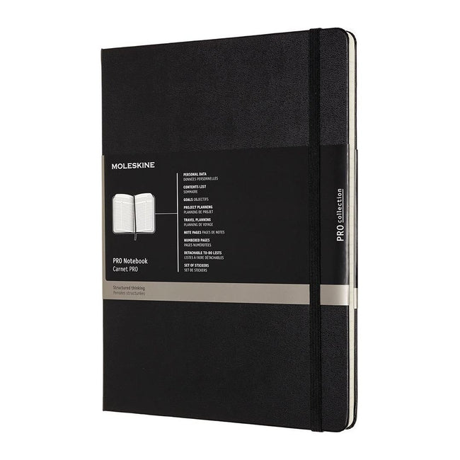 Moleskine - notitieboek professional, ft 19 x 25 cm, gelijnd, harde cover, 189 blad, zwart