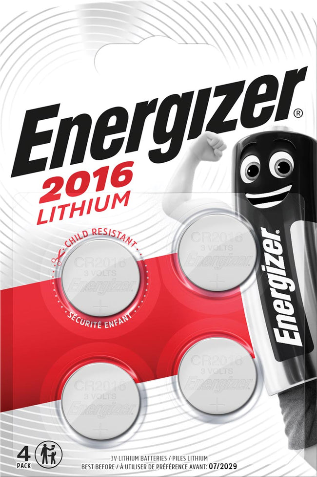 Energizer -  knoopcellen lithium CR2016, blister van 4 stuks