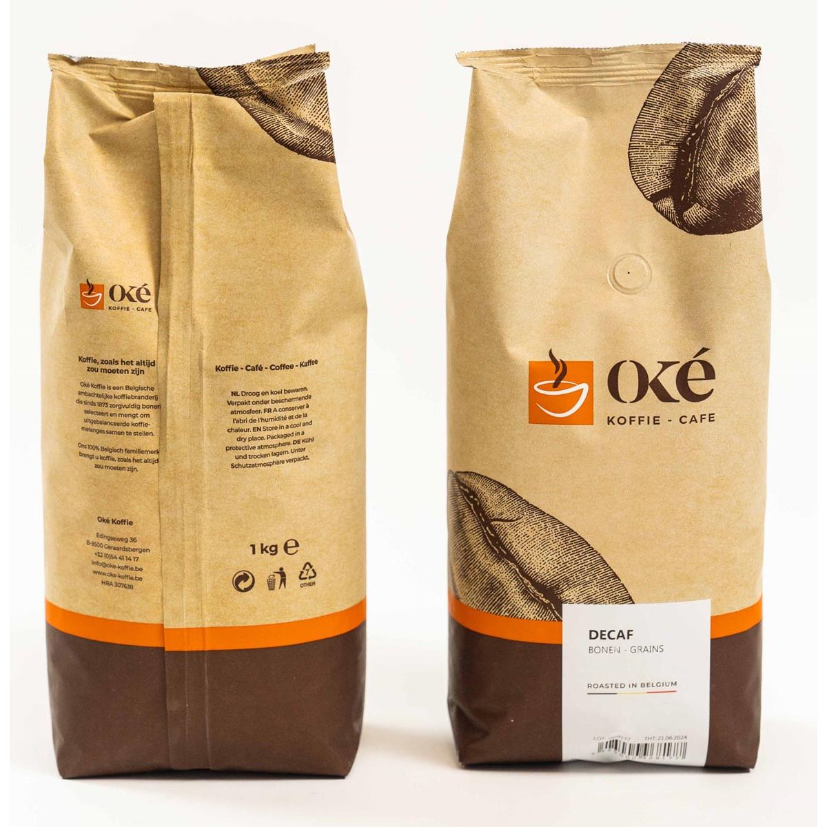 Okay - ok Kaffeebohnen, 1 kg Tasche, Deca