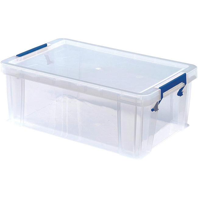 Bankers Box -  opbergdoos 10 liter, transparant met blauwe handvaten, set van 4 stuks verpakt in carton