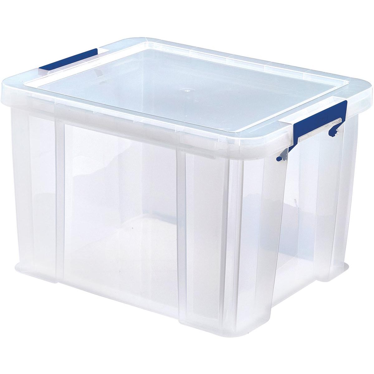 Bankers Box - Aufbewahrungsbox 36 Liter, transparent mit blauen Griffen, 3er-Set im Karton verpackt