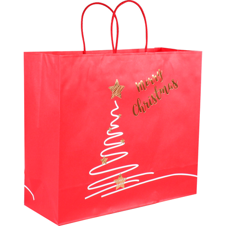 Klika -  Tas | Xmas tree | Kraftpapier | gedraaid katoenen koord | 35x 13x31cm | draagtas | rood | 150 stuks