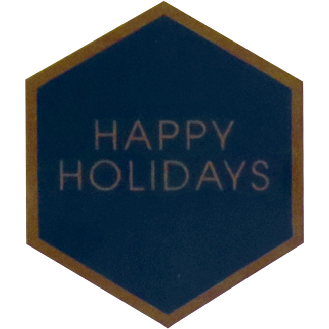 Klika - Etiket | papier | Happy Holidays Hexagon | 46x40mm | blauw/koper | rol à 500 stuks