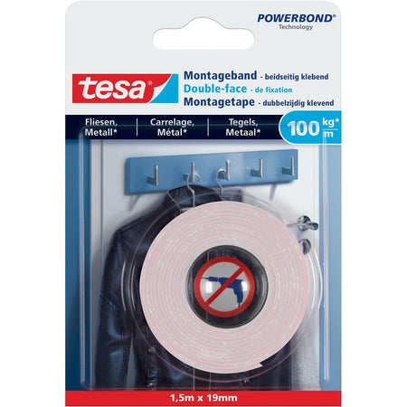 Tesa - Montage Powerbond Carrelage et Métal, 19 mm x 1,5 m