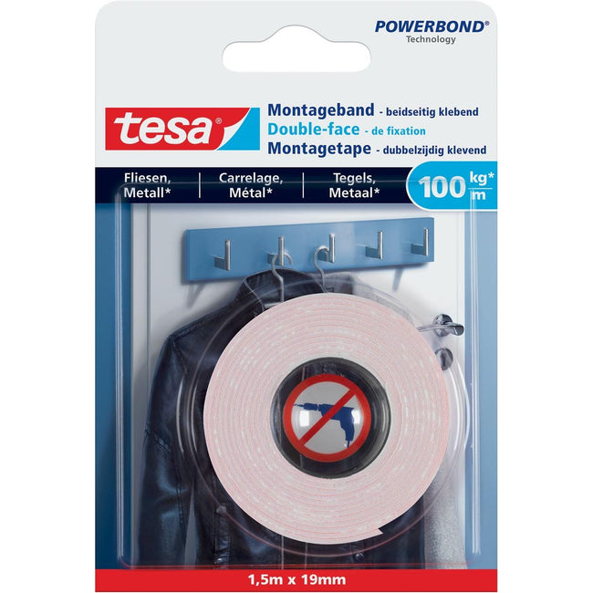 Tesa -  Powerbond montagee Tegels en Metaal, 19 mm x 1,5 m
