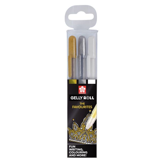 Sakura - Gelpen gelly roll 3 kleuren goud-zilver-wit | 6 stuks