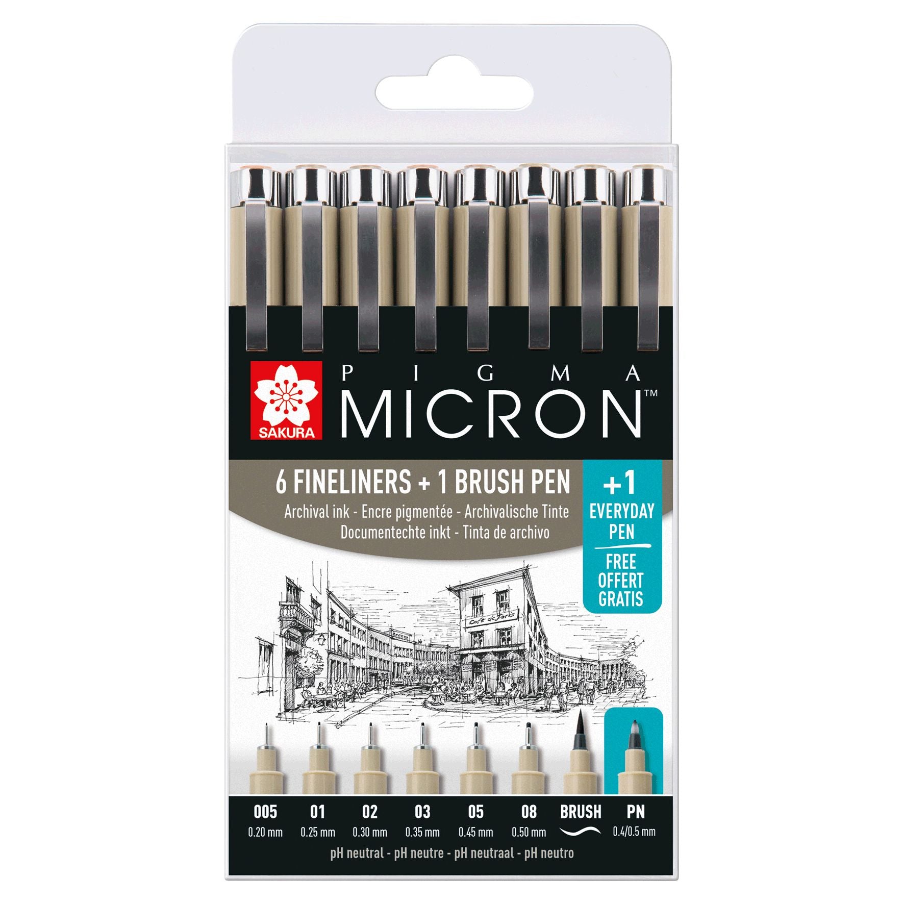 Sakura -  Fineliner pm 6 breedtes brushpen pn zwart | 6 stuks