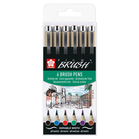 Sakura - Brushpen Pigma Pinselset 6-teilig schwarz | 6 Stück