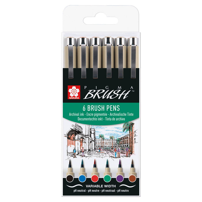 Sakura -  Brushpen Pigma Brush set à 6 stuks zwart | 6 stuks