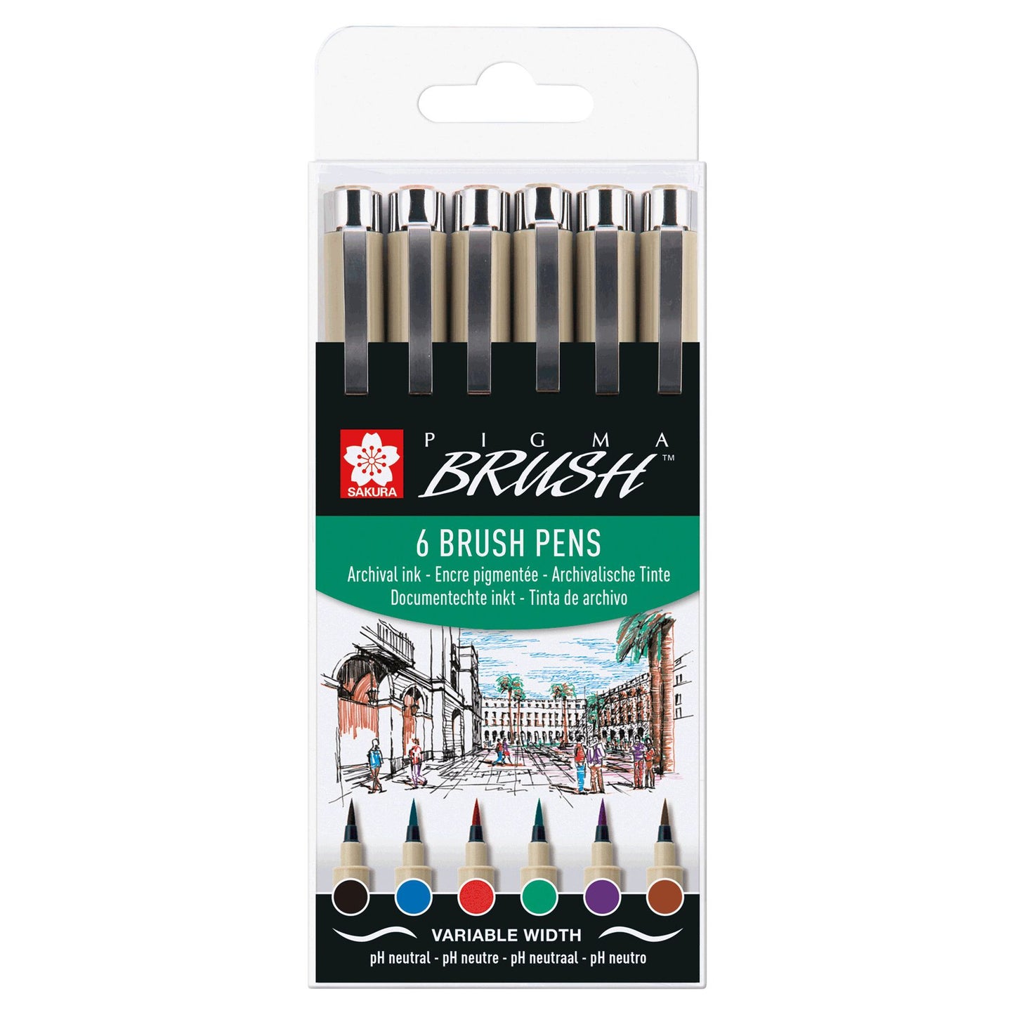 Sakura -  Brushpen Pigma Brush set à 6 stuks zwart