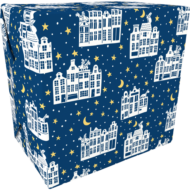 Klika - Papier d'emballage cadeau | 50 cm | 200m | 80gr/m² | Nuit silencieuse | bleu/jaune