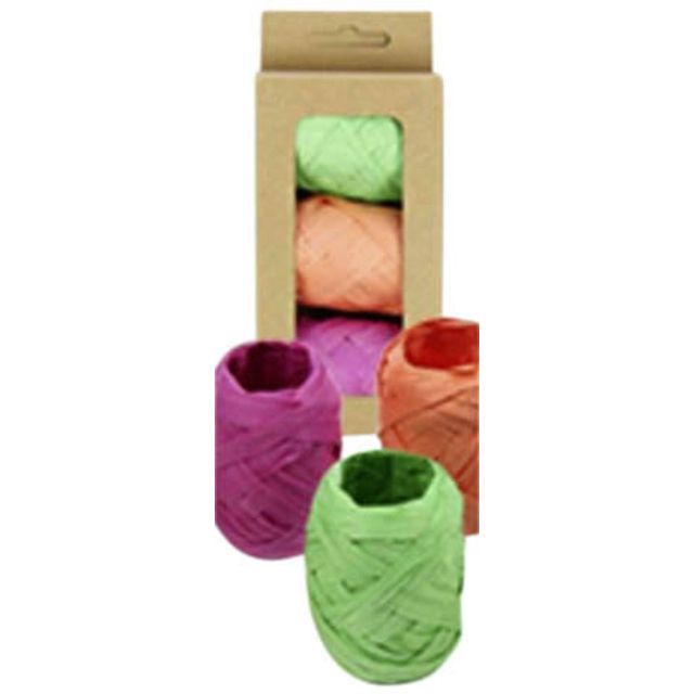 IG design - Ruban raphia assorti : orange, vert rose | 12 pièces