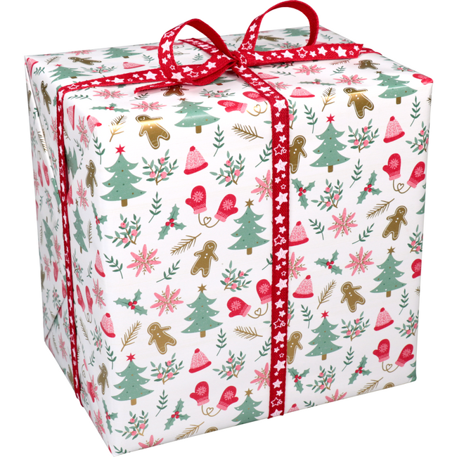 Klika - Papier d'emballage cadeau | 50 cm | 200m | 80gr/m² | Joyeux Noël | blanc/rouge/vert