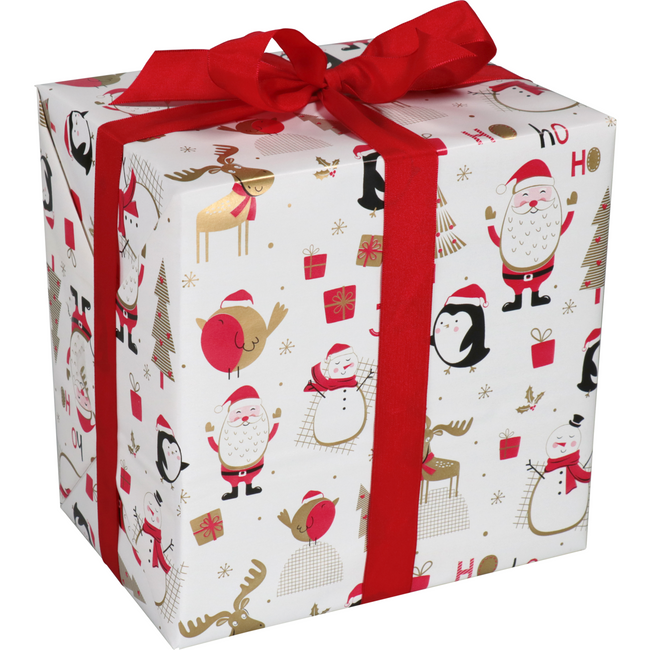 Klika - papier cadeau 50 cm | 200m | 80gr / m² Noël d'hiver | blanc / rouge