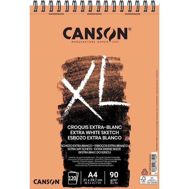 Canson -  schetsboek XL Extra White, 90 g/m², ft A4, 120 vel