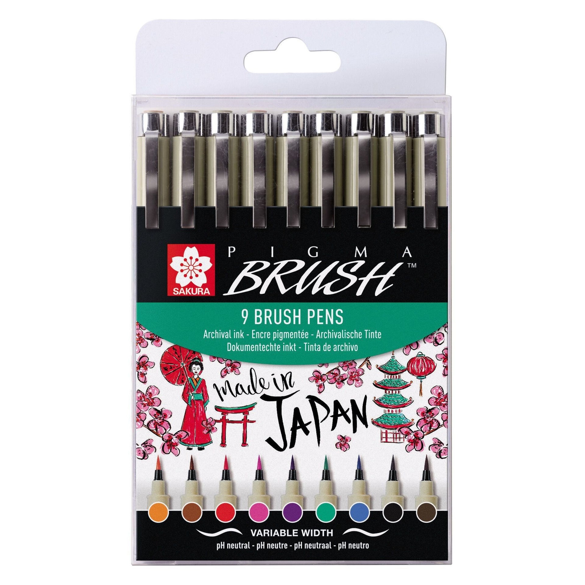 Sakura - Stylo feutre avec stylo pinceau Trousse Pigma 9 couleurs