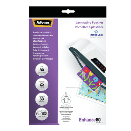 Fellowes - pochette de plastification Enhance80 ft 154 x 216 mm, 160 microns (2 x 80 microns), paquet de 25
