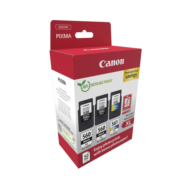 Canon - Pack économique photo 2 x PG-560XL + 1 x CL-561XL, 300 400 pages, OEM 3712C012, 4 couleurs
