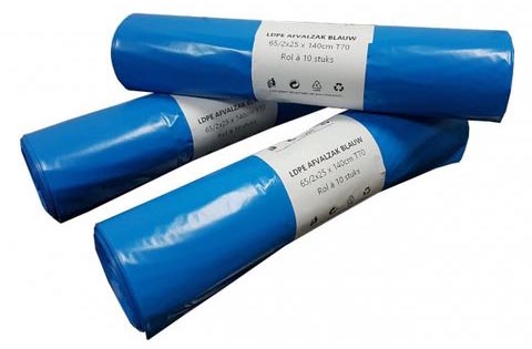 Zonder merk -  Afvalzak, ft 65/25 x 140 cm, blauw, LDPE, 10 x rol van 10 stuks