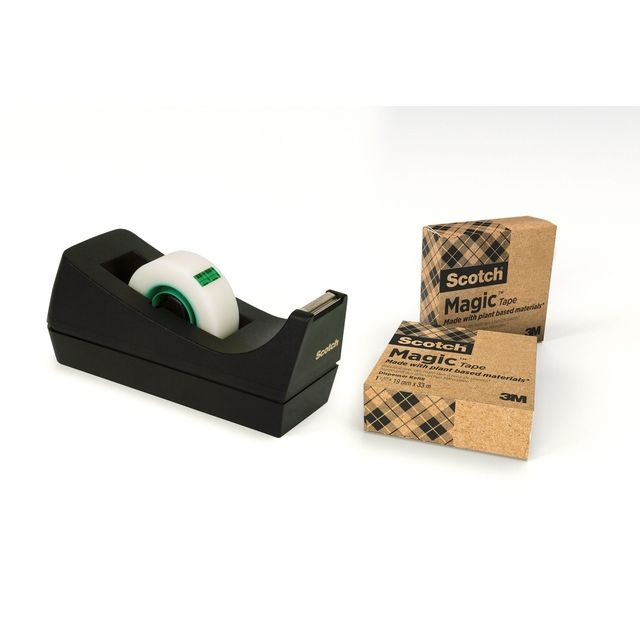 Scotch - Support ruban adhésif c38 recy noir + 3 rouleaux 19mmx33m