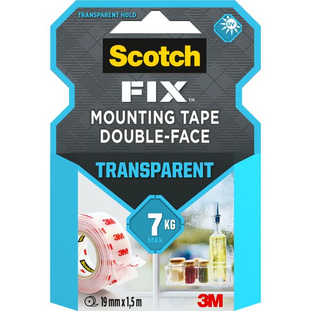 Scotch -  Plakband dubbelzijdig 19mmx1.5m transparant | 12 stuks
