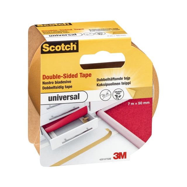 Scotch - dubbelzijdige plakband voor ijt en vinyl Universal, ft 50 mm x 7 m, blisterverpakking