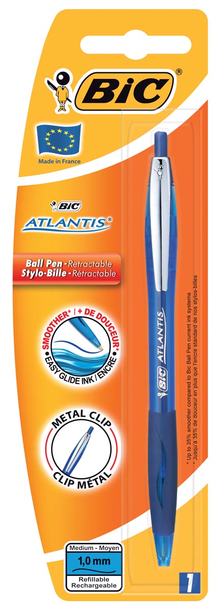 BIC - Ballpen Atlantis Soft 1 mm, bleu, sur blister