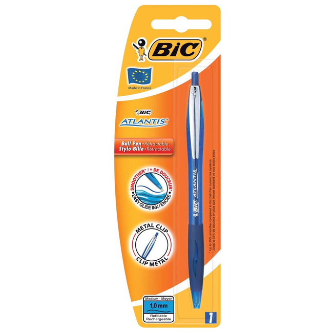 Bic - Stylo bille Atlantis soft metal clip clic medium bleu bister à 1 pc