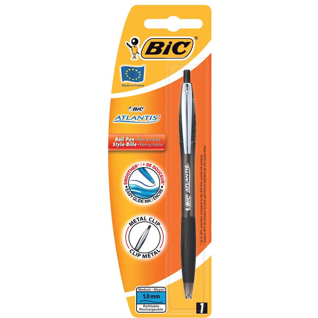 Bic - Stylo bille Atlantis soft metal clip clic medium noir bistre à 1 pc