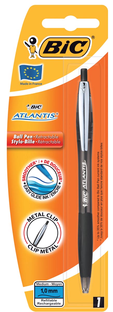 BIC - Ballpen Atlantis Soft 1 mm, noir, sur blister