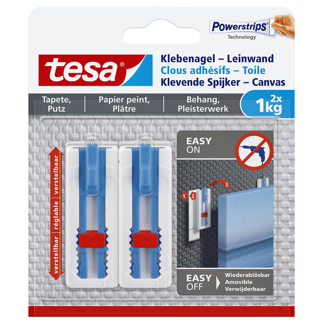 Tesa -  Klevende spijker ® canvas- behang en pleisterwerk 1kg wit 2 stuks