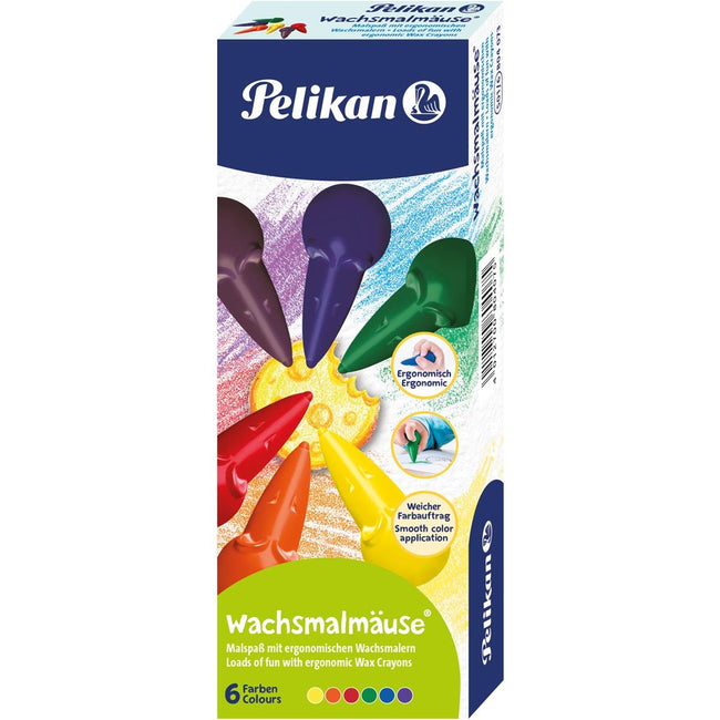 Pelikan - waskrijtjes in muisvorm, assorti, doos van 6 stuks