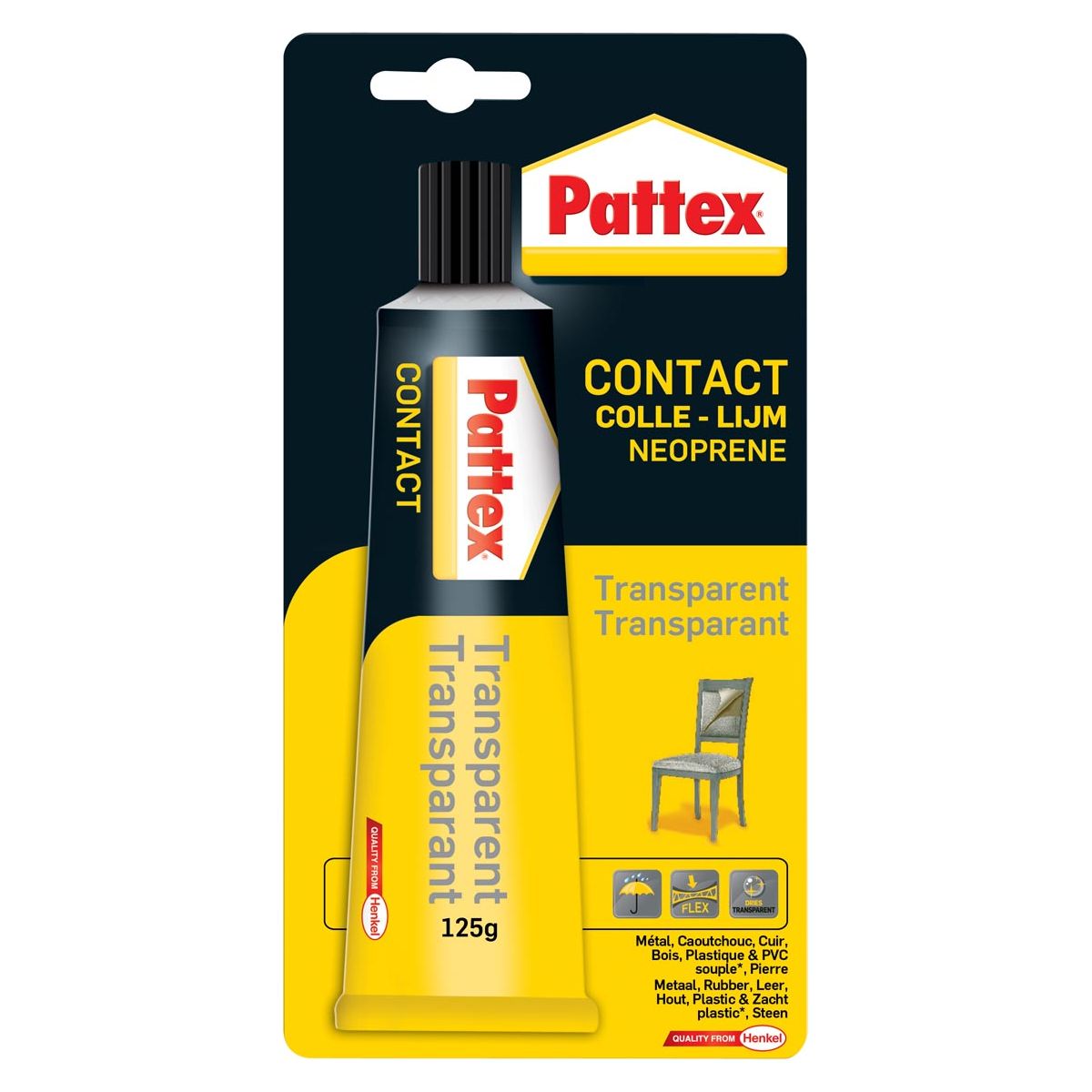 Pattex - contactlijm Transparant, tube van 125 g, op blister