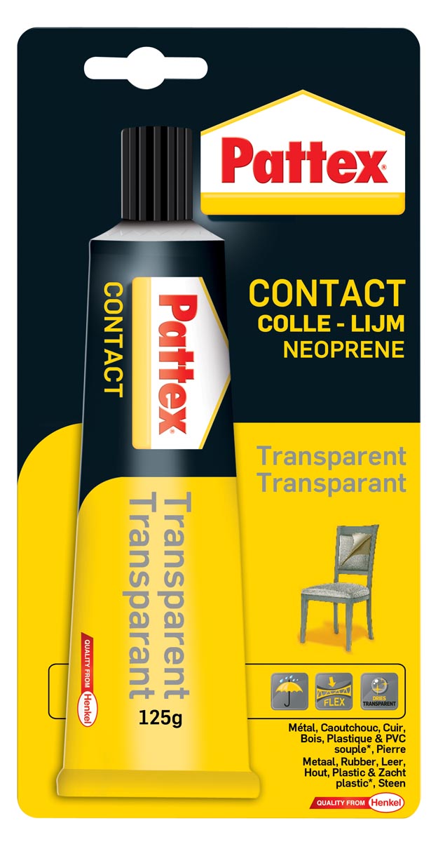 Pattex -  contactlijm Transparant, tube van 125 g, op blister