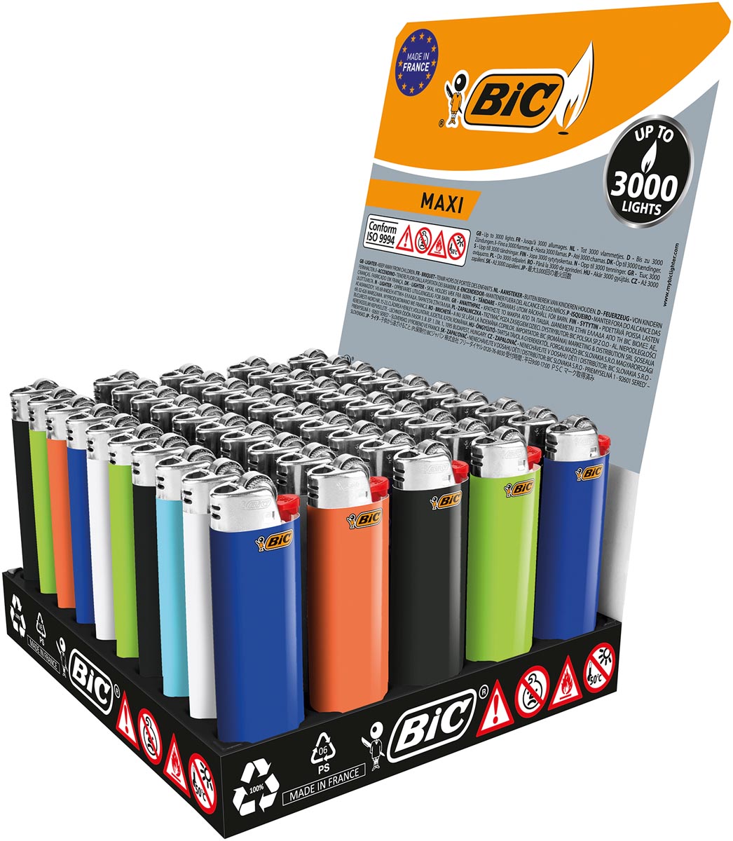 Bic - Briquet maxi à silex, présentoir de 50 pièces