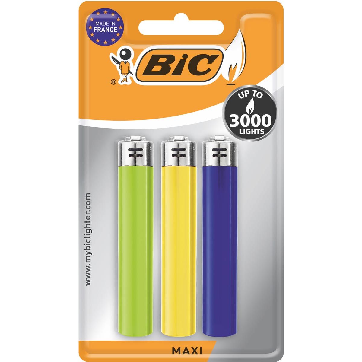 BIC -   Maxi vuursteen aansteker, geassorteerde kleuren, blister van 3 stuks