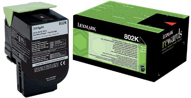 Lexmark - Retour Programme Toner 802, 1 000 pages, OEM 80C20K0, noir