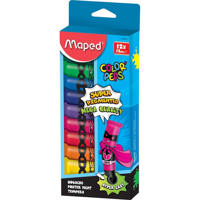 Maped - Color'ppeps Plakkaat Paint, tubes de 12 ml, boîte suspendue avec 12 tubes en couleurs assorties