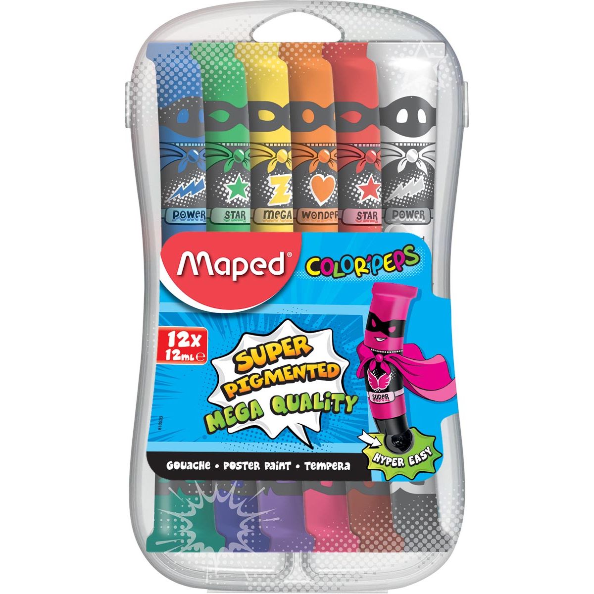 MAPED - Packung Farbfarbe, 12 ml, 12 Röhrchen in einem Plastikgehäuse