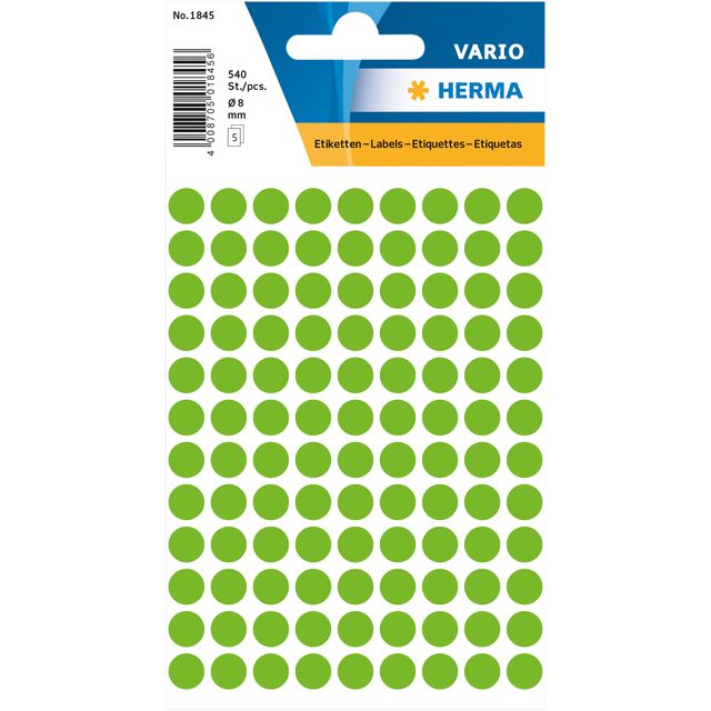 HERMA -  Etiket  1845 rond 8mm groen 540st