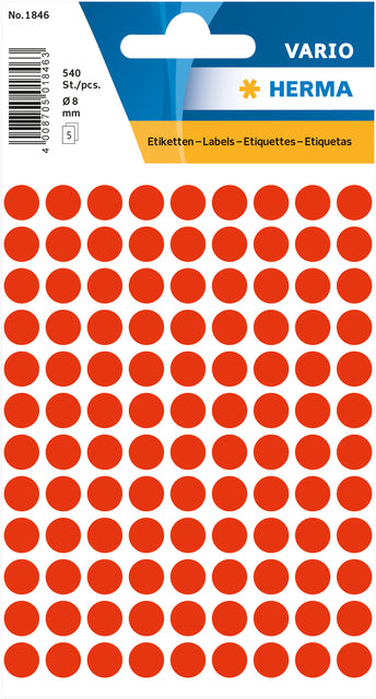 HERMA - Etiquette 1846 ronde 8mm rouge fluor 540 pièces