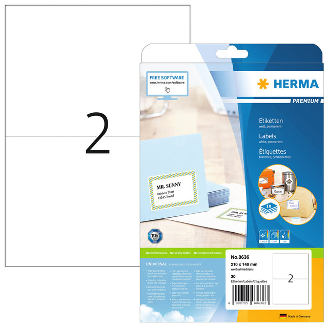 Herma - Herma 8636 Label 210x148mm A4 Premium White 20 pièces