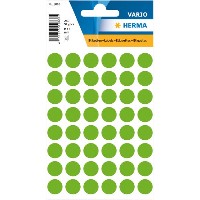 HERMA - Etiquette 1868 ronde 12mm vert fluo 240 pièces