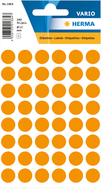 Herma - Etiquette 1864 ronde 12mm orange fluo 240 pièces