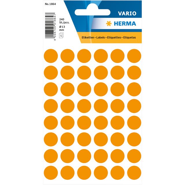 HERMA - Etiquette 1864 ronde 12mm orange fluo 240 pièces